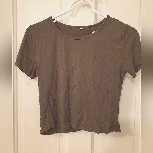 Olive Green Gray Cropped Tee - Picture 1 of 5